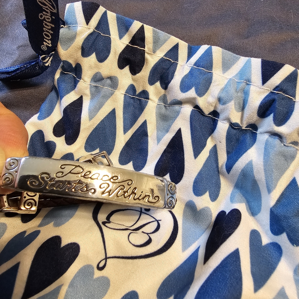 Brighton Peace Starts Within Silver Leather Bracelet
